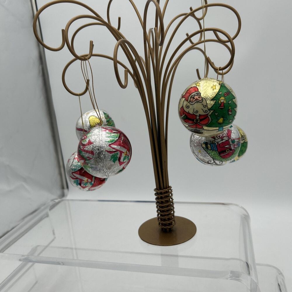 6 Japan Foil Covered Christmas Balls Vintage Antique Ornament 50's NOS Box